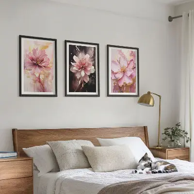 Three-piece floral wall art set with white roses