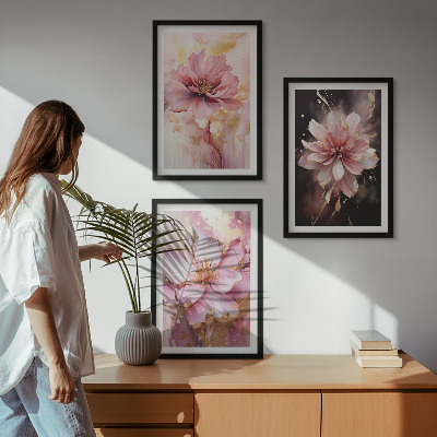 Three-piece wall art piece Floral compositions of roses and white