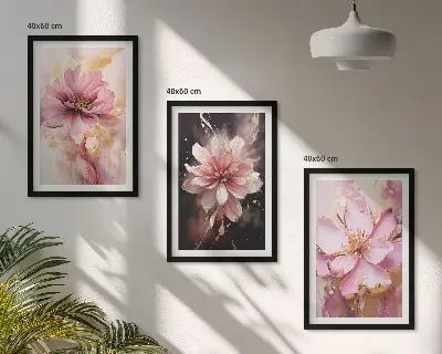 Three-piece floral wall art set with white roses