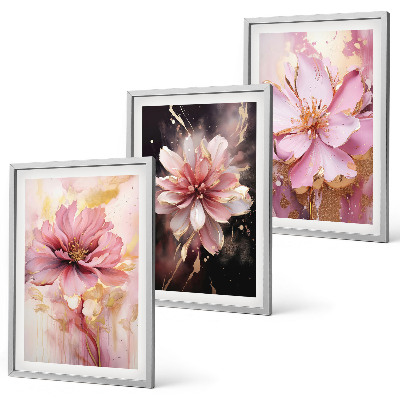 Three-piece wall art piece Floral compositions of roses and white