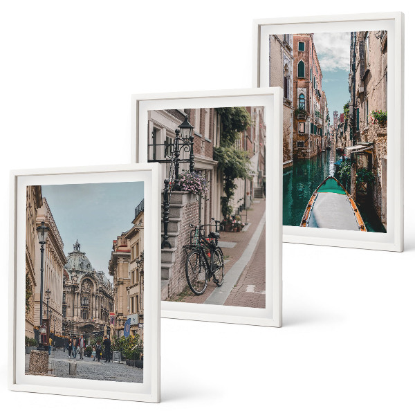 Set of 3 framed wall art pieces Venice's water streets