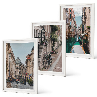 Set of 3 framed wall art pieces Venice's water streets