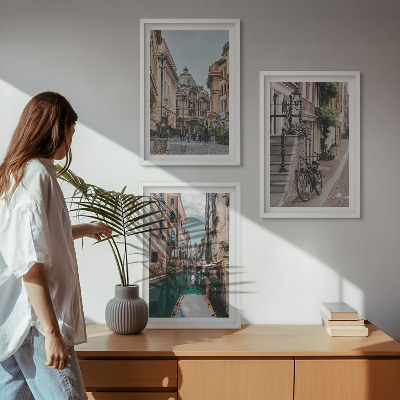 Set of 3 framed wall art pieces Venice's water streets