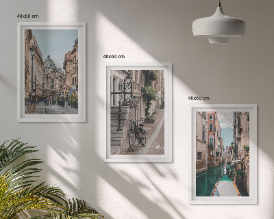 Set of 3 framed wall art pieces Venice's water streets