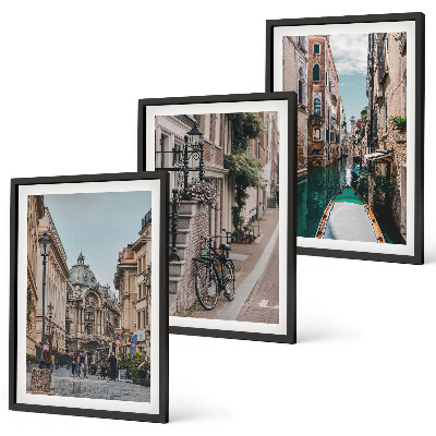 Set of 3 framed wall art pieces Venice's water streets
