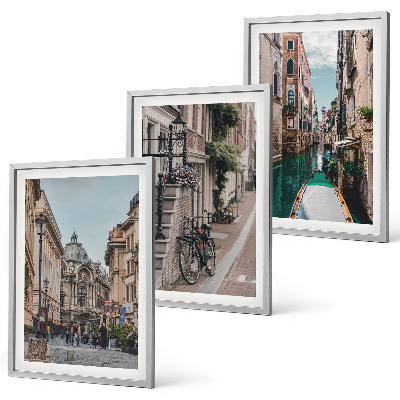 Set of 3 framed wall art pieces Venice's water streets