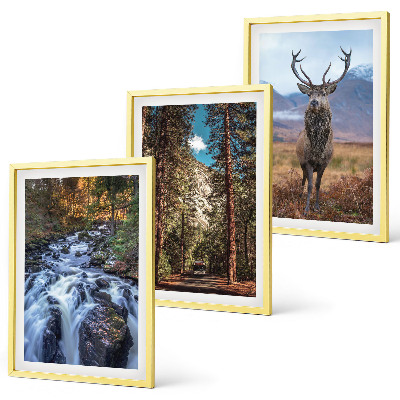 Three-piece wall art piece Waterfall forest mountains deer nature