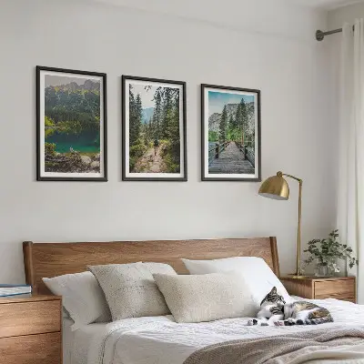 Wall art set mountains, lakes, forests, and paths