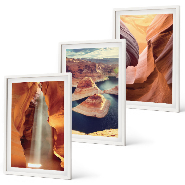 Three-piece wall art piece Waterfall in the canyon gorge