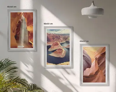 Waterfall in the canyon gorge wall art three-piece set