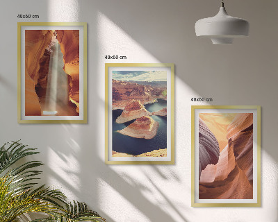 Three-piece wall art piece Waterfall in the canyon gorge