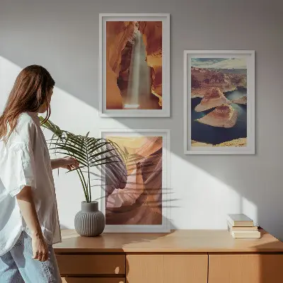 Waterfall in the canyon gorge wall art three-piece set