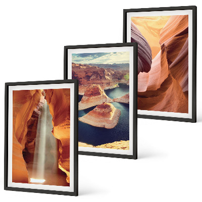Three-piece wall art piece Waterfall in the canyon gorge
