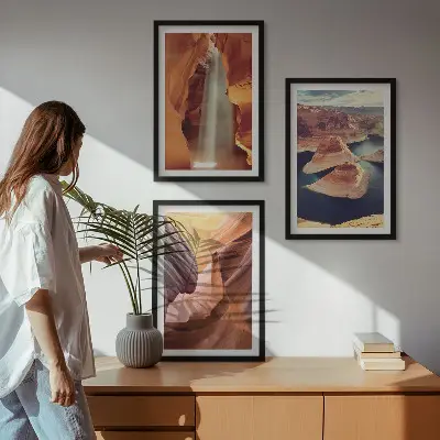 Waterfall in the canyon gorge wall art three-piece set