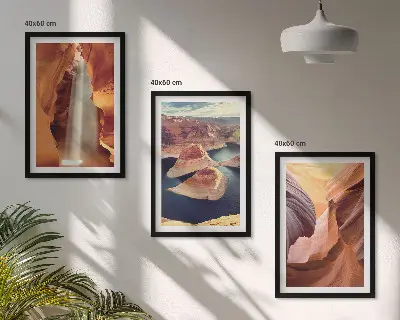 Waterfall in the canyon gorge wall art three-piece set