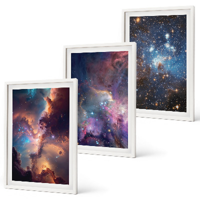 Set of 3 framed wall art pieces Cosmic starscapes
