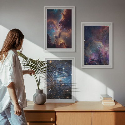 Set of 3 framed wall art pieces Cosmic starscapes