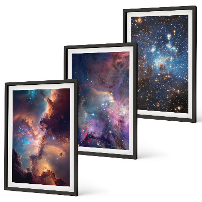 Set of 3 framed wall art pieces Cosmic starscapes
