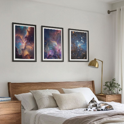 Set of 3 framed wall art pieces Cosmic starscapes