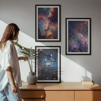 Set of 3 framed wall art pieces Cosmic starscapes