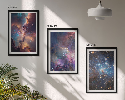 Set of 3 framed wall art pieces Cosmic starscapes