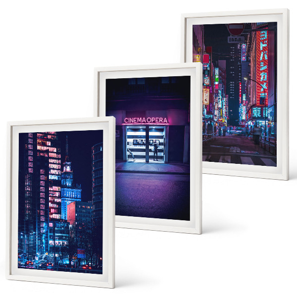 Wall art set Night city neon entrance