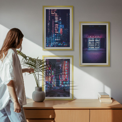 Wall art set Night city neon entrance