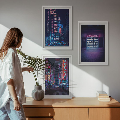 Wall art set Night city neon entrance