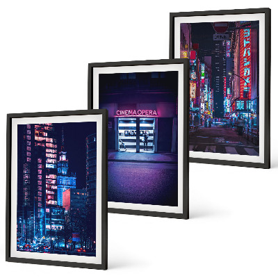 Wall art set Night city neon entrance