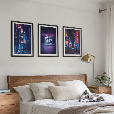 Wall art set Night city neon entrance