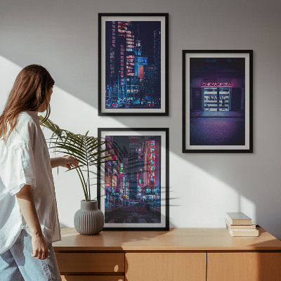 Wall art set Night city neon entrance