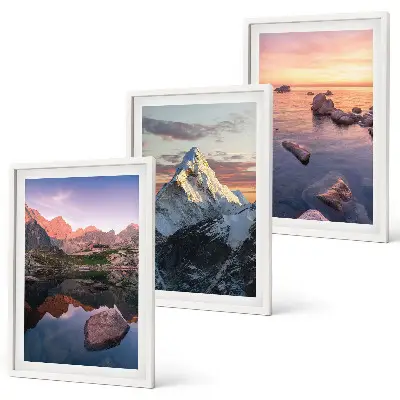 Three-piece wall art set with mountain landscapes in the background