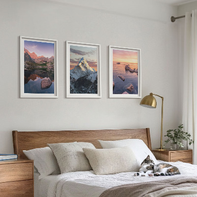 Three-piece wall art piece Mountain landscapes in the background
