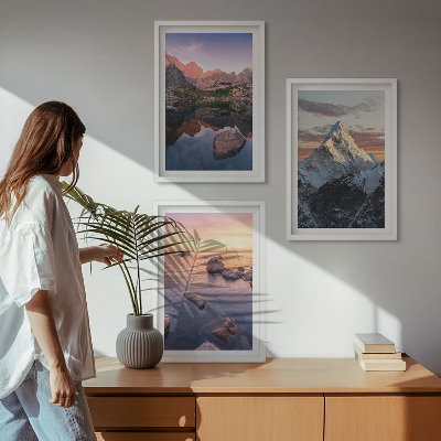 Three-piece wall art piece Mountain landscapes in the background
