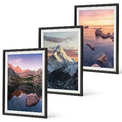 Three-piece wall art set with mountain landscapes in the background