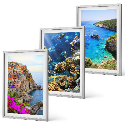 Set of 3 framed wall art pieces Seaside views, colorful houses