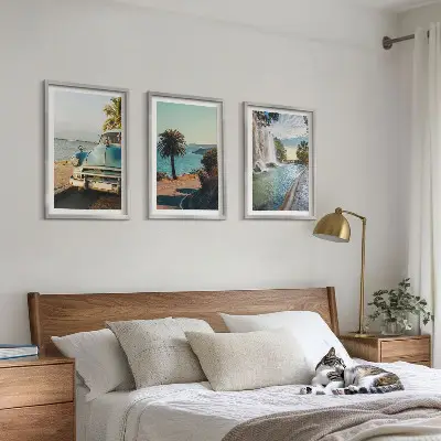 Three-piece wall art set holiday palm trees and waterfall scene