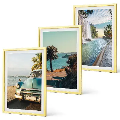 Three-piece wall art set holiday palm trees and waterfall scene