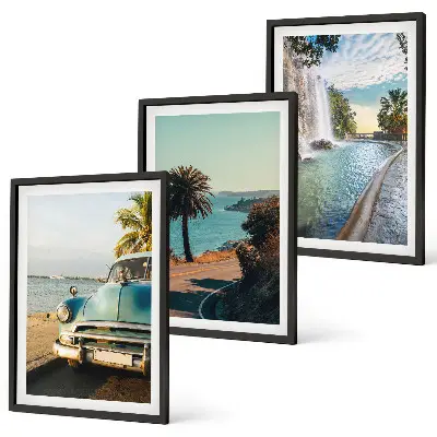 Three-piece wall art set holiday palm trees and waterfall scene