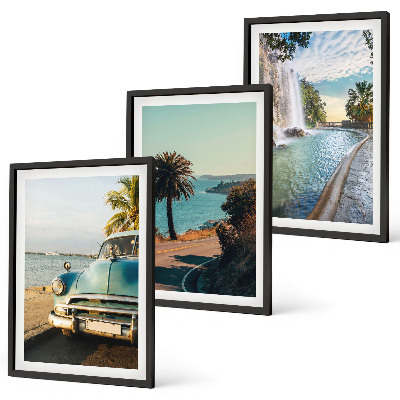 Three-piece wall art piece Holiday palm trees waterfall