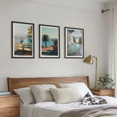 Three-piece wall art set holiday palm trees and waterfall scene