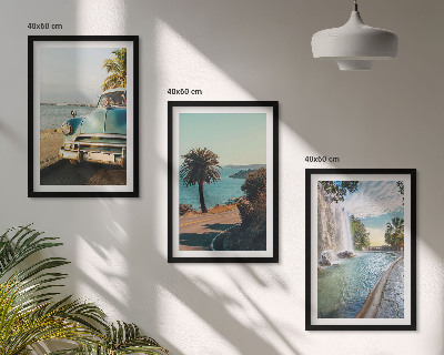 Three-piece wall art piece Holiday palm trees waterfall