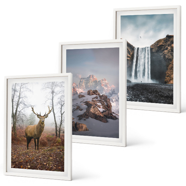 Set of 3 framed wall art pieces Wild mountain landscapes