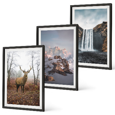 Set of 3 framed wall art pieces Wild mountain landscapes
