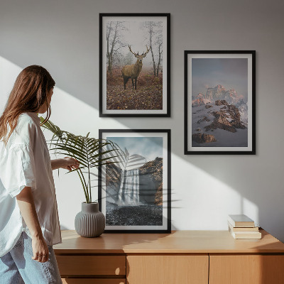 Set of 3 framed wall art pieces Wild mountain landscapes