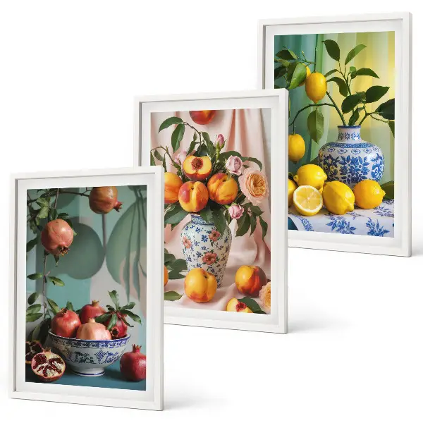 Wall art set pomegranates, peaches, and lemons