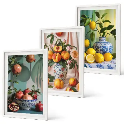 Wall art set pomegranates, peaches, and lemons