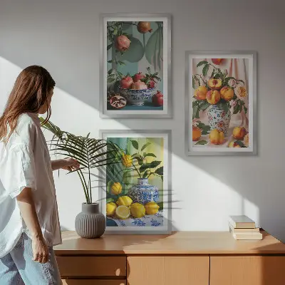 Wall art set pomegranates, peaches, and lemons