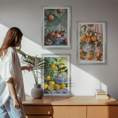 Wall art set Pomegranates, peaches, lemons