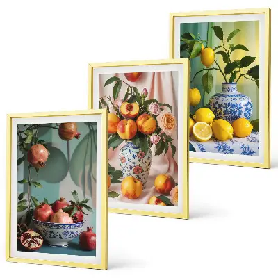 Wall art set pomegranates, peaches, and lemons